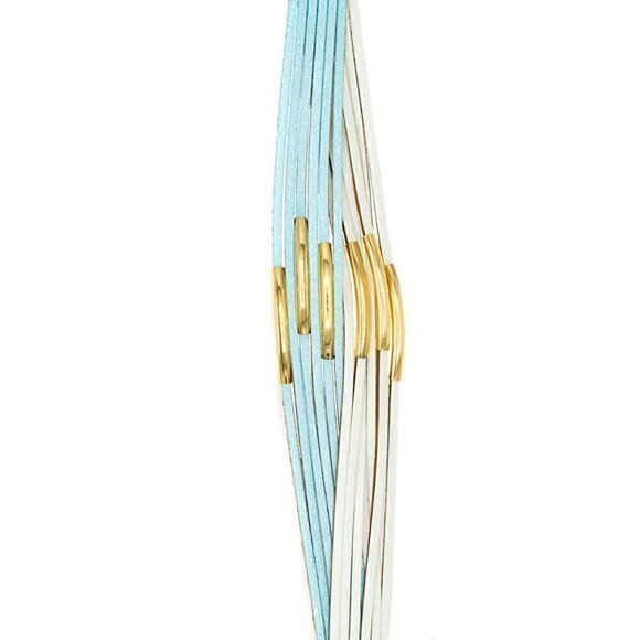 Teal and White Vegan Leather Stack bracelet - Picture 4 of 4